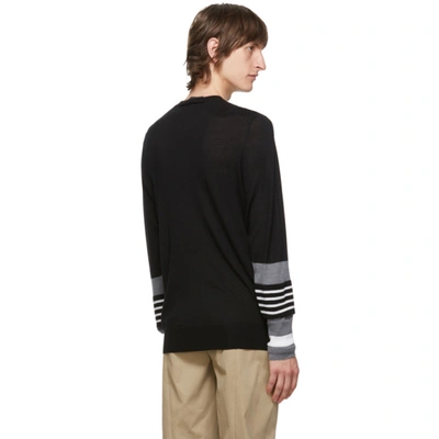 Shop Neil Barrett Black Wool Crewneck Stripe Sweater In 1422 Black