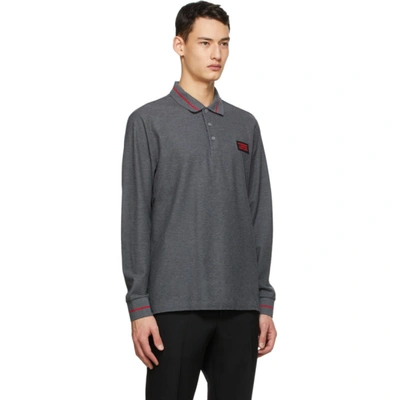 Shop Burberry Grey Piqué Logo Long Sleeve Polo In M Gry Melan