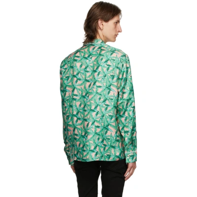 Shop Amiri Green & Pink Silk Banana Leaves Pyjama Shirt In Green/peach