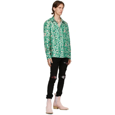 Shop Amiri Green & Pink Silk Banana Leaves Pyjama Shirt In Green/peach