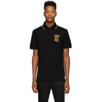 Shop Dolce & Gabbana Dolce And Gabbana Black Embroidered Logo Polo In N0000 Black