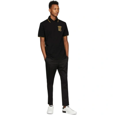 Shop Dolce & Gabbana Dolce And Gabbana Black Embroidered Logo Polo In N0000 Black