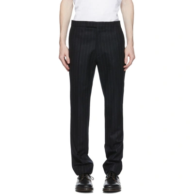 Shop Raf Simons Black Wool Pinstripe Trousers In 09980 Blkgr