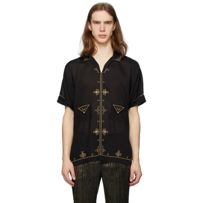 Shop Saint Laurent Black Satin Short Sleeve Shirt In 1000 Noir