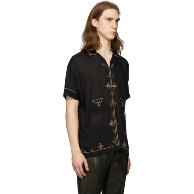 Shop Saint Laurent Black Satin Short Sleeve Shirt In 1000 Noir