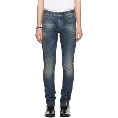 Shop Saint Laurent Blue Skinny 5 Pocket Low Jeans In 4406 Bluemo