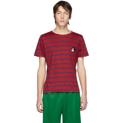 Gucci Men's X Disney Mickey Mouse-patch Striped T-shirt In 6065 Redinc