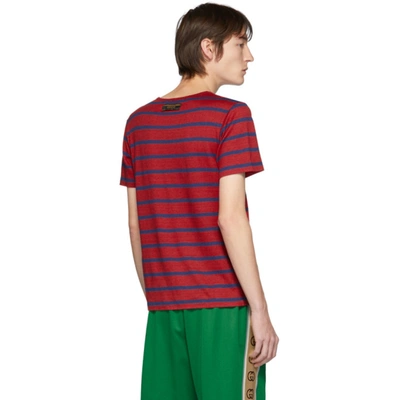 Gucci Men's X Disney Mickey Mouse-patch Striped T-shirt In 6065 Redinc