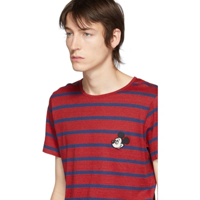 Gucci Men's X Disney Mickey Mouse-patch Striped T-shirt In 6065 Redinc