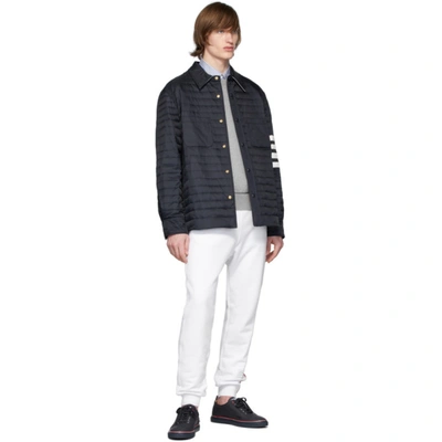 Shop Thom Browne Navy Down 4-bar Quilted Shirt Jacket In 415 Navy
