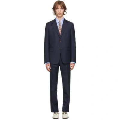 Shop Gucci Navy Wool Straight-fit Suit In 4240 Caspia