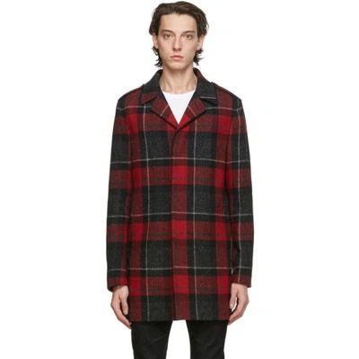 Shop Saint Laurent Red & Black Wool Mac Coat In 6466 Reblat