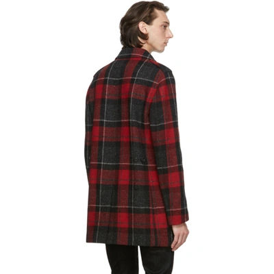 Shop Saint Laurent Red & Black Wool Mac Coat In 6466 Reblat