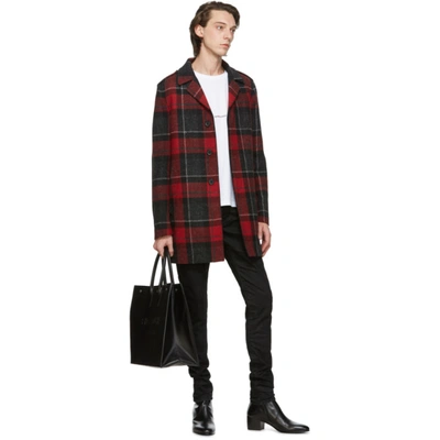 Shop Saint Laurent Red & Black Wool Mac Coat In 6466 Reblat