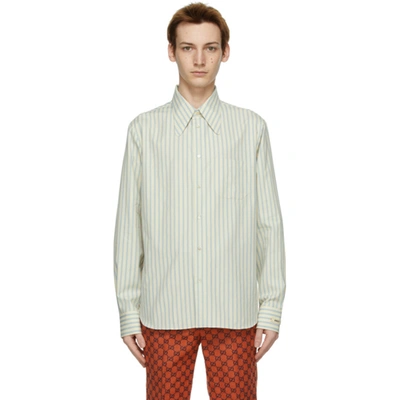 Shop Gucci Off-white & Blue Cotton Striped Shirt In 9037 Cream