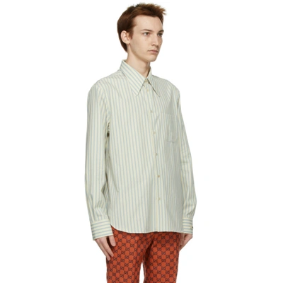 Shop Gucci Off-white & Blue Cotton Striped Shirt In 9037 Cream