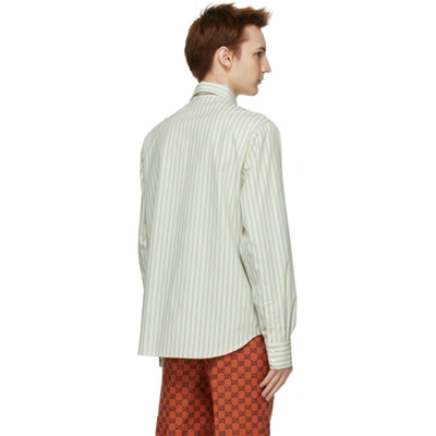 Shop Gucci Off-white & Blue Cotton Striped Shirt In 9037 Cream