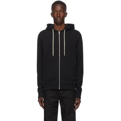 Shop Naked And Famous Denim Black Heavyweight Terry Zip Hoodie