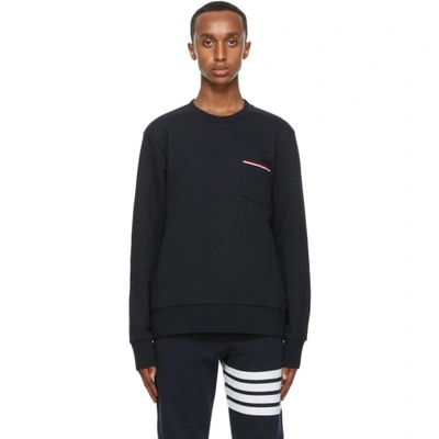 Shop Thom Browne Navy Striped Pocket Sweatshirt In 415 Navy