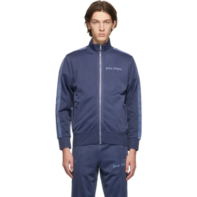 Palm Angels Navy Garment dyed Logo Track Jacket In Navy Blue