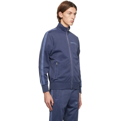 Shop Palm Angels Navy Garment-dyed Logo Track Jacket In Navy Blue