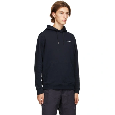Shop Norse Projects Navy Vagn Logo Hoodie In Dark Navy