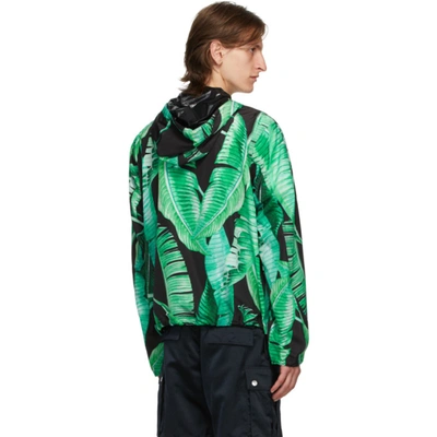 Shop Amiri Black & Green Banana Leaves Hooded Parka