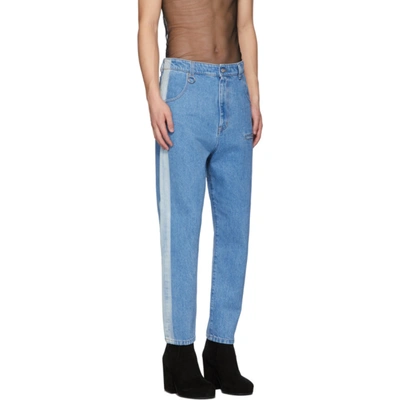 Shop Random Identities Blue Straight Leg Mid-rise Striped Jeans In Stonewash