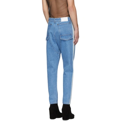 Shop Random Identities Blue Straight Leg Mid-rise Striped Jeans In Stonewash