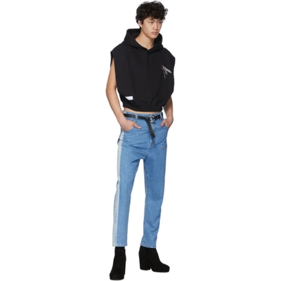 Shop Random Identities Blue Straight Leg Mid-rise Striped Jeans In Stonewash