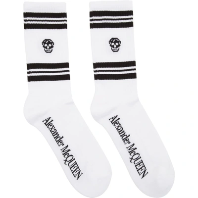 Shop Alexander Mcqueen White And Black Stripe Skull Sport Socks In 9060 Whtblk