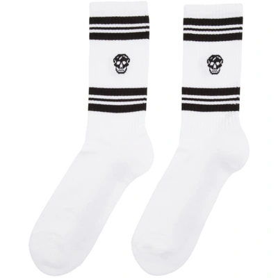 Shop Alexander Mcqueen White And Black Stripe Skull Sport Socks In 9060 Whtblk