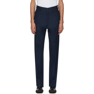 Shop Random Identities Navy High Waisted Trousers In French Navy