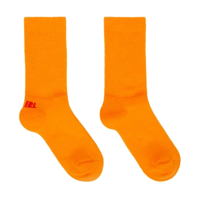 Shop Erl Orange And Red Logo Socks In Orange/red