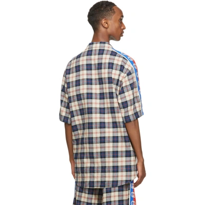 Shop Gucci Blue & Red Check Web Bowling Short Sleeve Shirt In 9038 Bgblur