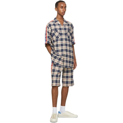 Shop Gucci Blue & Red Check Web Bowling Short Sleeve Shirt In 9038 Bgblur