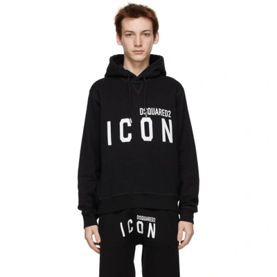 Shop Dsquared2 Black 'icon' Hoodie In 968 Blkwht