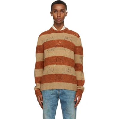 Shop Gucci Beige & Orange Wool Striped Gg Sweater In 2668 Camel/