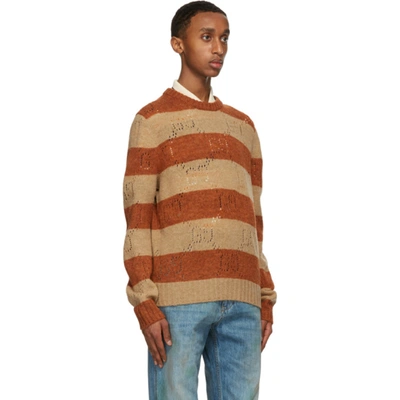 Shop Gucci Beige & Orange Wool Striped Gg Sweater In 2668 Camel/