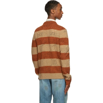 Shop Gucci Beige & Orange Wool Striped Gg Sweater In 2668 Camel/