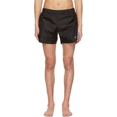 Shop Off-white Black Nylon Logo Swim Shorts In Black White