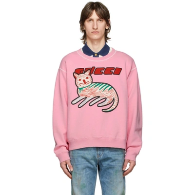 GUCCI 粉色 CAT LOGO 套头衫