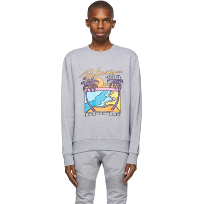 Shop Balmain Grey & Multicolor Logo Sweatshirt In 9ub Gris
