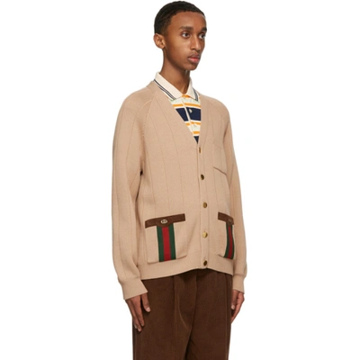 Shop Gucci Tan Wool Web Cardigan In 2184 Camel