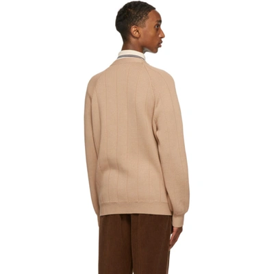 Shop Gucci Tan Wool Web Cardigan In 2184 Camel