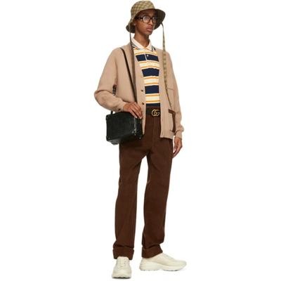 Shop Gucci Tan Wool Web Cardigan In 2184 Camel