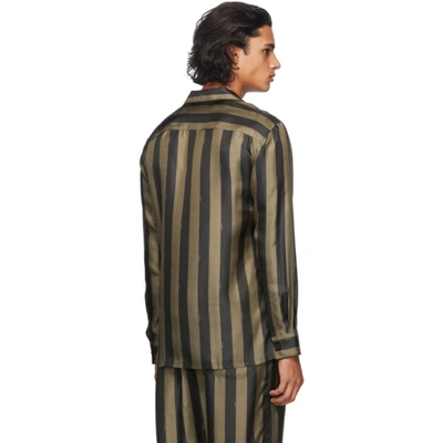 Shop Fendi Black & Gold Silk Striped Logo Pyjama Shirt In F0qe1 Tobac