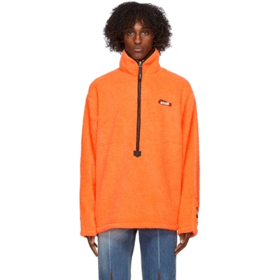 Shop Ader Error Orange Half-zip Sweatshirt In Neon Orange