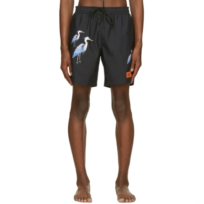 Shop Heron Preston Black Herons Swim Shorts