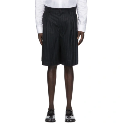 Shop Maison Margiela Black Flannel Pinstripe Shorts In 002f Blkstr